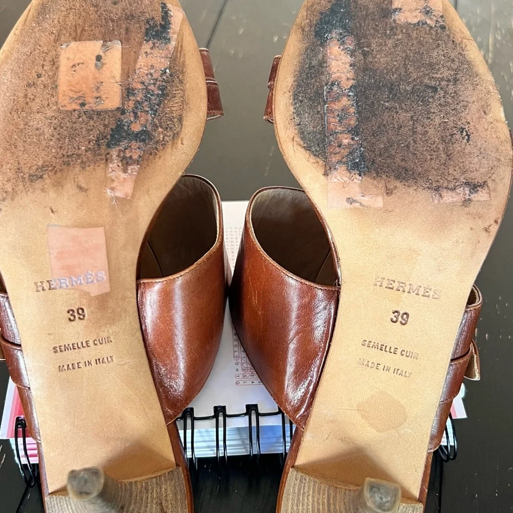 Vintage Hermes Tan Leather Sandals - Picture 5 of 5